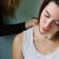 Upcycled stainless steel and crystal necklace