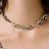 Upcycled stainless steel and crystal necklace