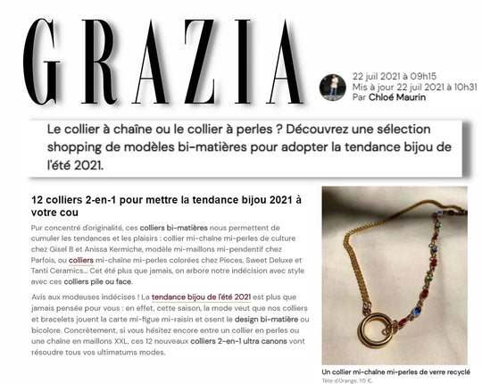 Page presse tête d'orange bijoux upcyclés dans le magazine Grazia