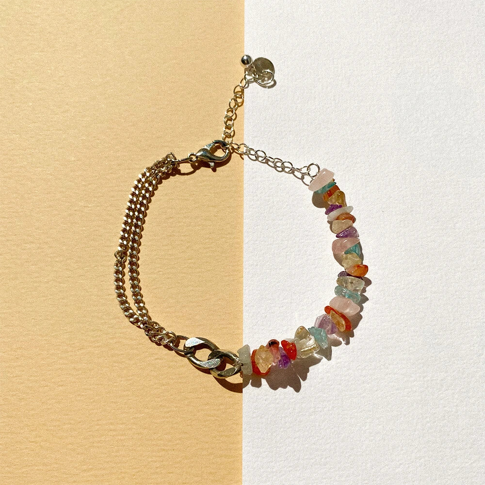Upcycled silver bracelet and multicolored stones