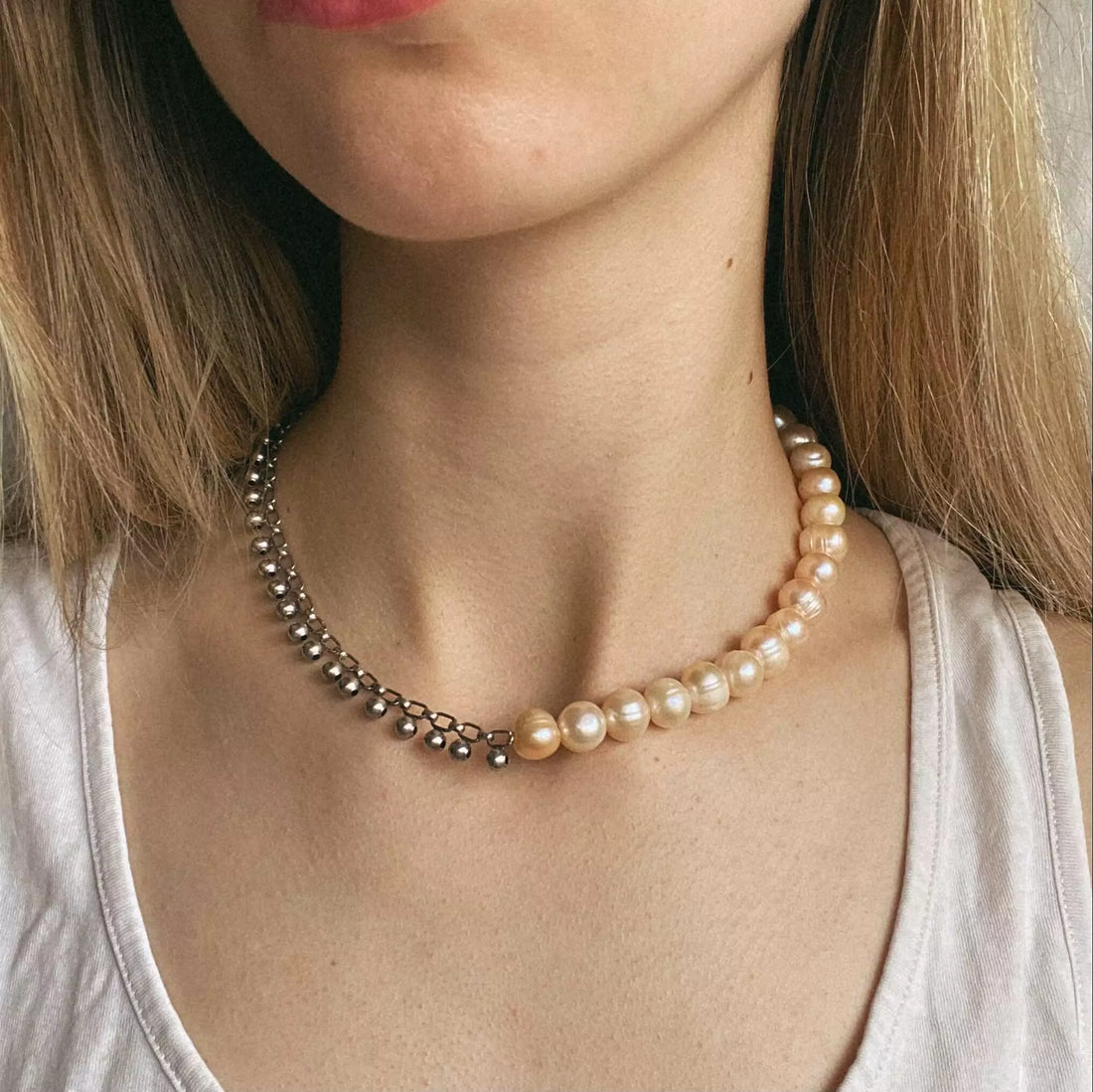 Upcycled silver and pearl necklace 