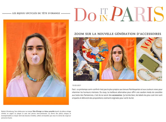 Page presse tête d'orange bijoux upcyclés dans le magazine Do it in Paris