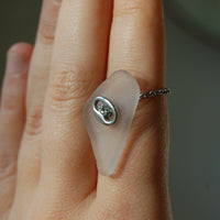 Upcycled polished glass and silver coffee bean ring 