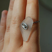 Bague upcyclée verre poli et grain de café argent