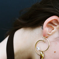 Boucles d’oreilles upcyclées double créoles et pierres