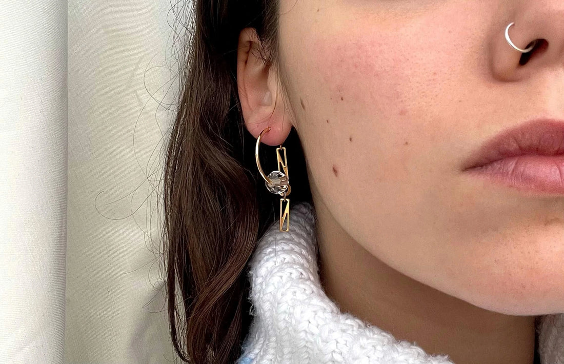 Boucles d’oreilles upcyclées créole et chaîne