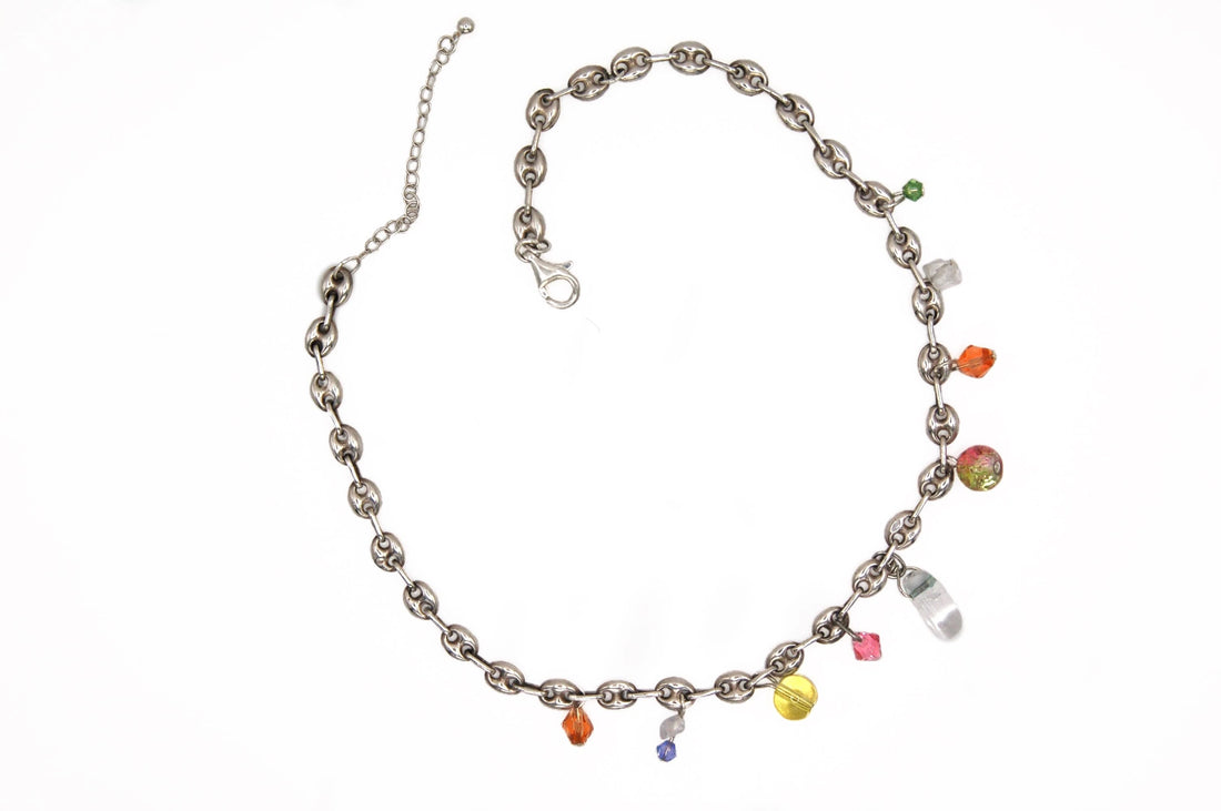 Collier upcyclé en argent grains de café et cristaux