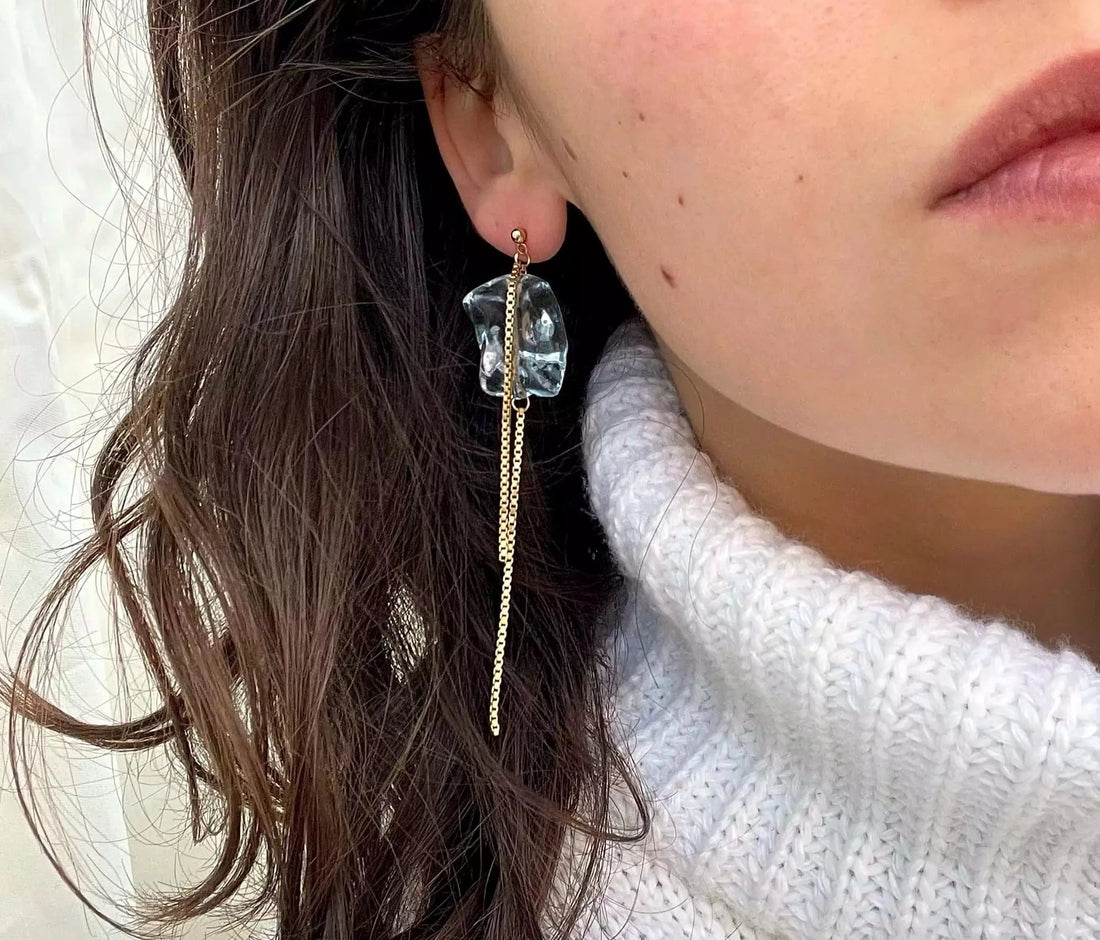 Boucle d'oreille glaçon et chaîne plaquée or