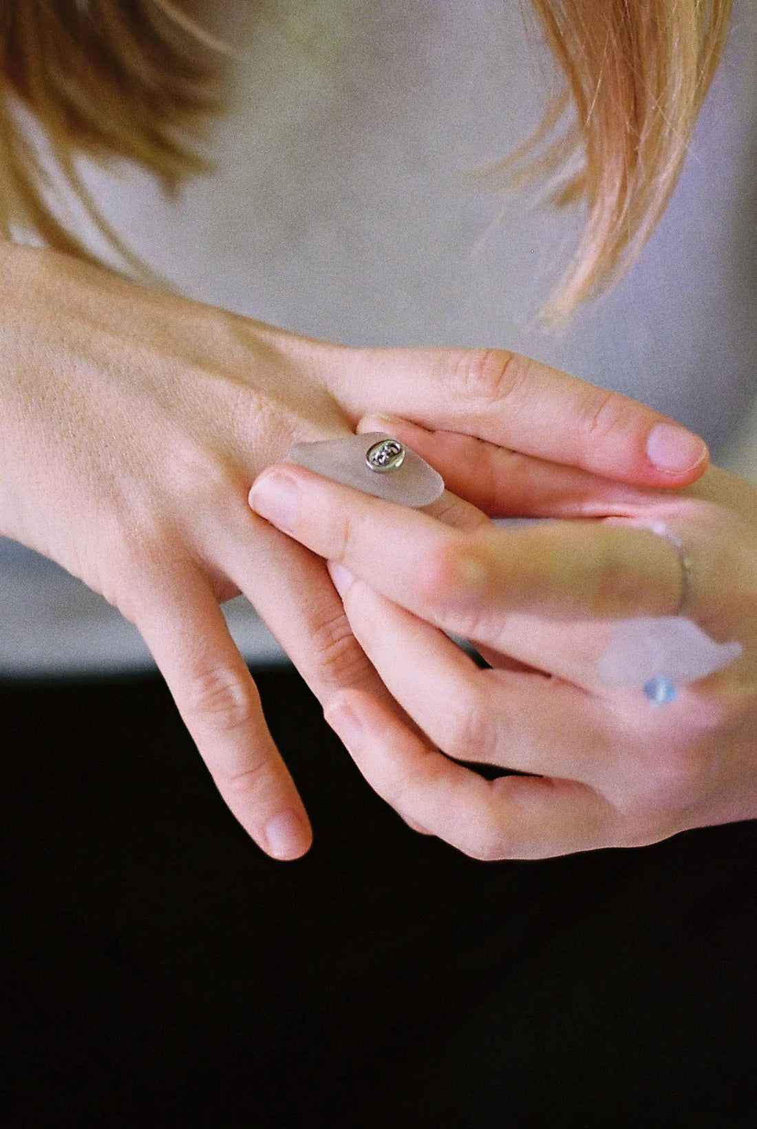 Bague upcyclée verre poli et grain de café argent