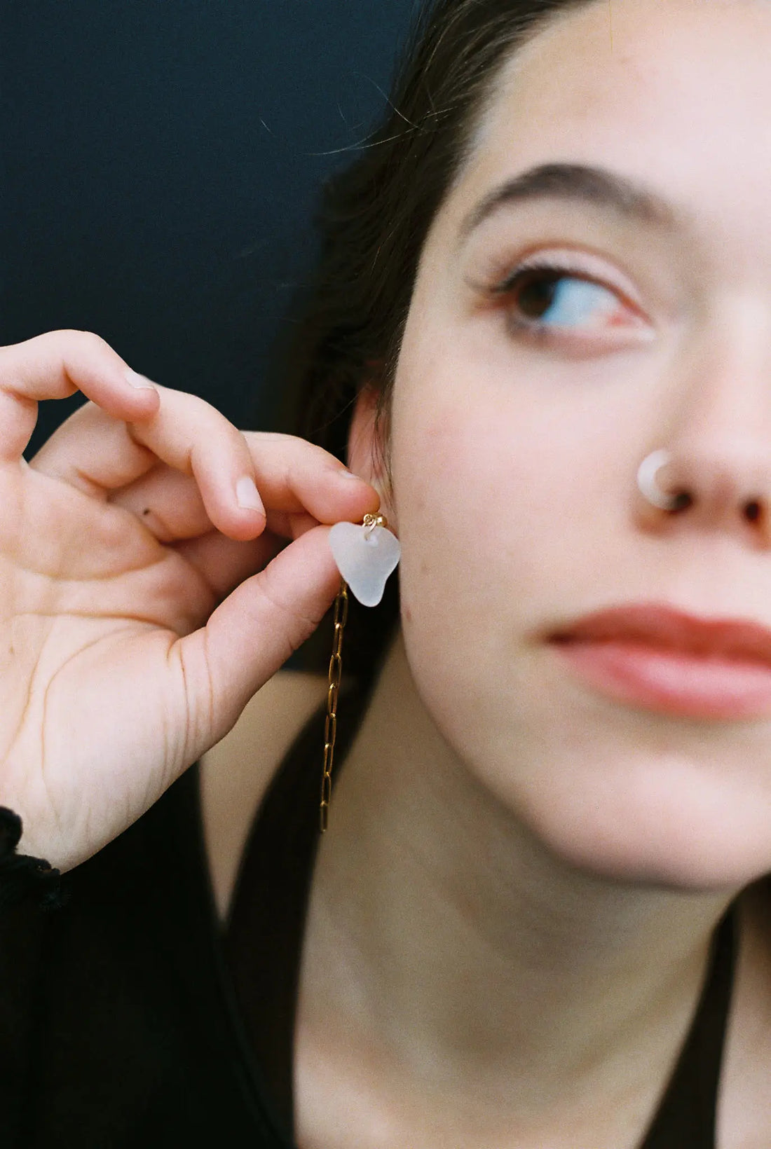 Upcycled polished glass and chain earrings 