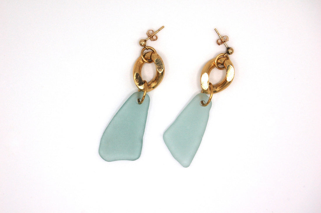 Boucles d’oreilles verre poli et maillon