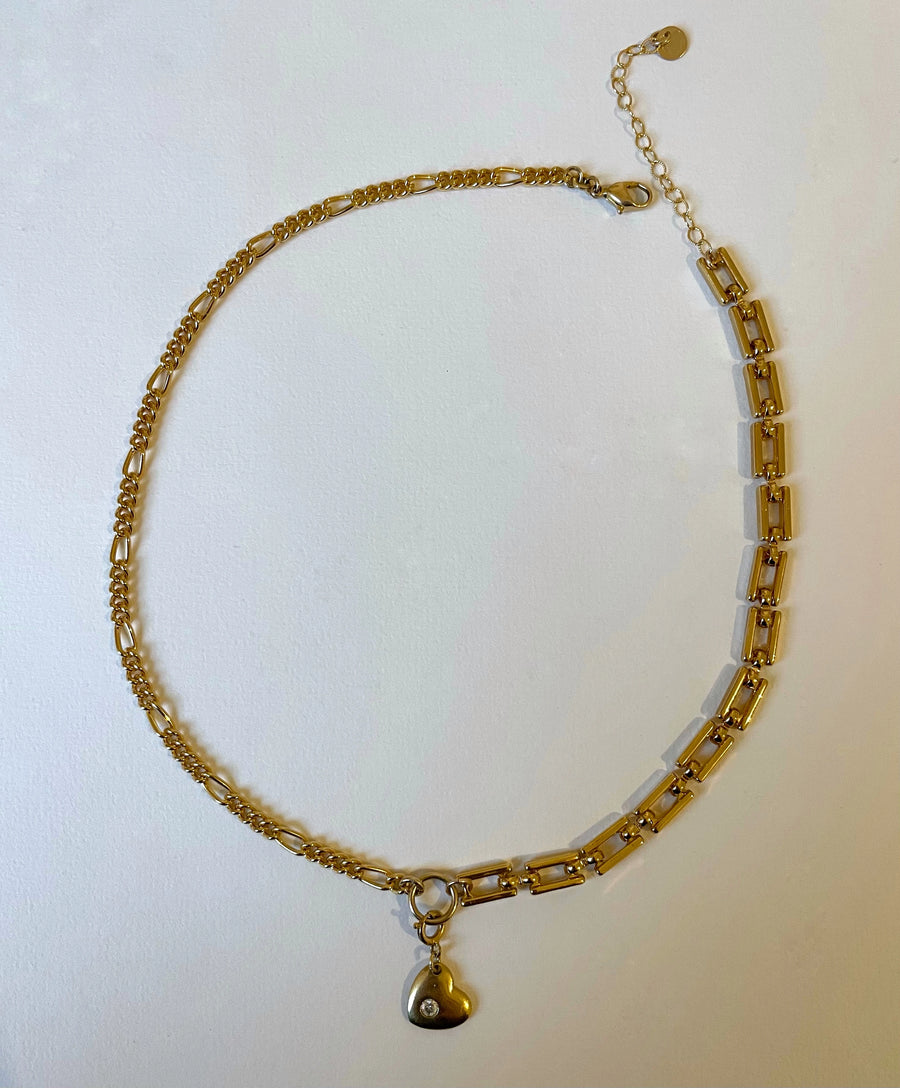 Collier upcyclé double chaîne orné d'un coeur