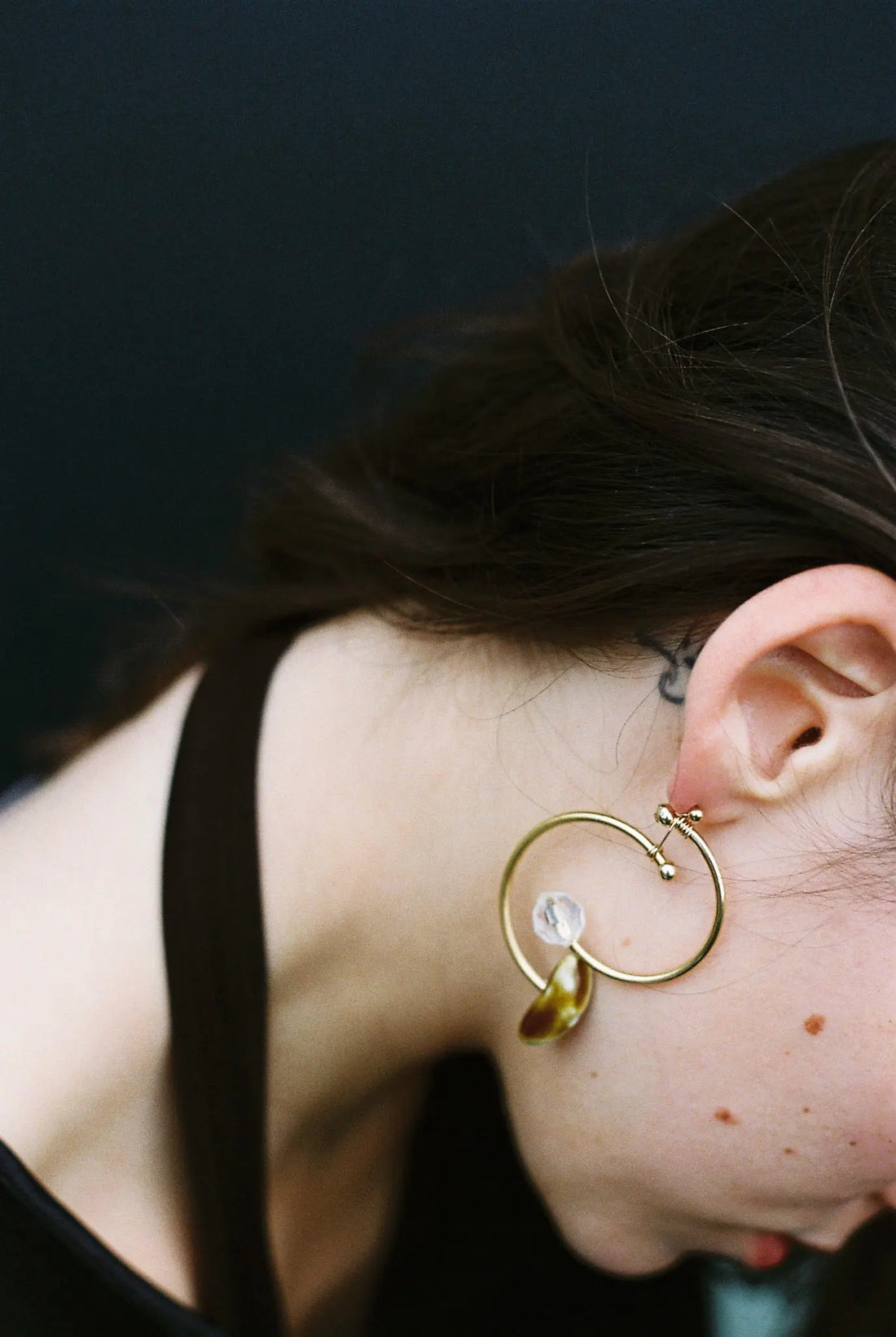 Boucles d’oreilles upcyclées double créoles et pierres