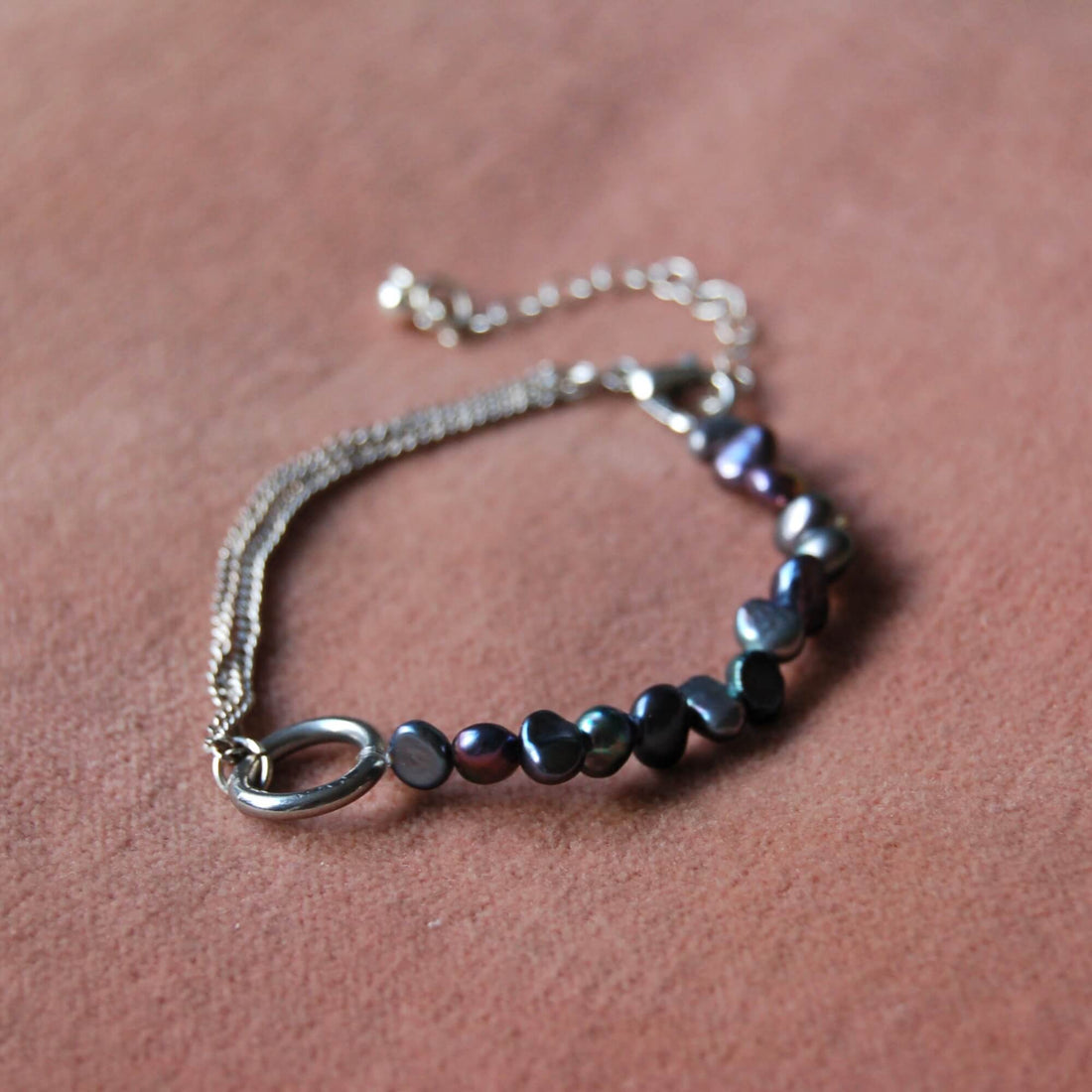 Upcycled half-chain, half-bead bracelet 