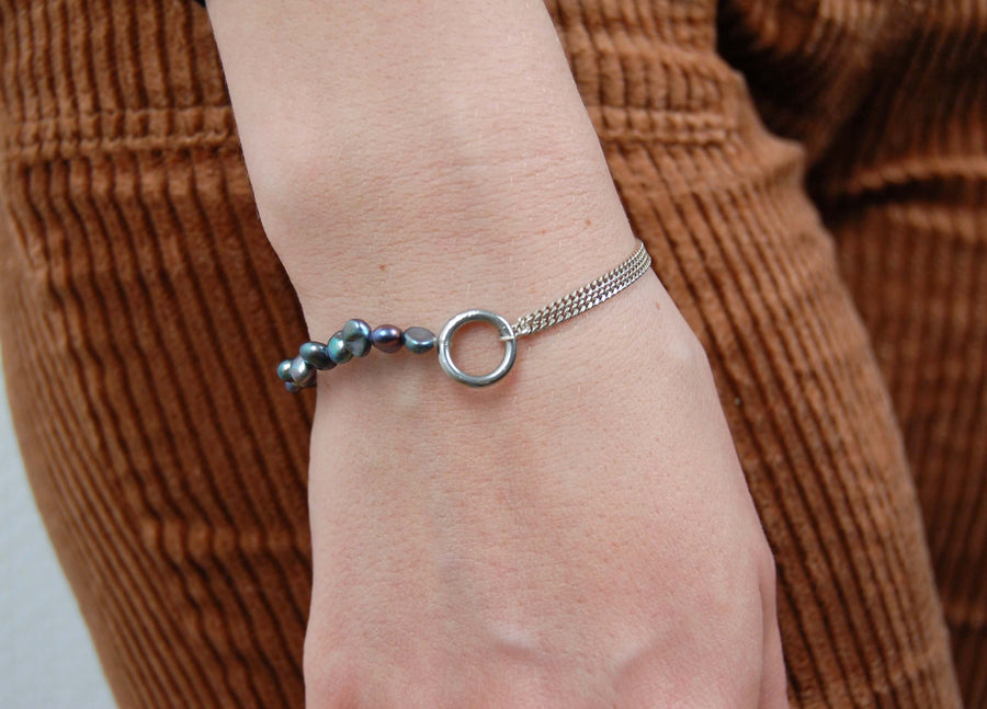 Upcycled half-chain, half-bead bracelet 