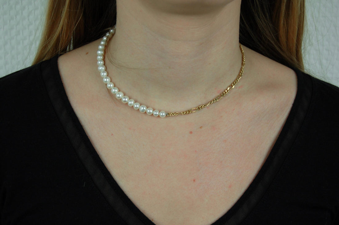 Half Pearl Half Chain Necklace | 6 ICE